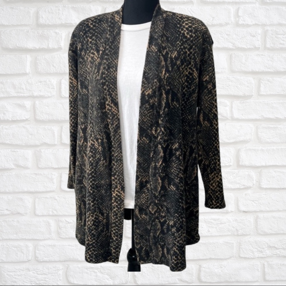 Andrea Jovine Vintage Animal Print Open Front Wool Cardigan Coat